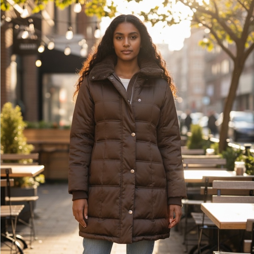 DKNY Quilted Down Detachable Hooded Puff Parka Winter Coat size M